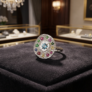 925 Sterling <b>Silver</b> Micro Pave Rhodium Plated Vintage Colorful Gemstone Multi Stone <b>Statement</b> <b>Ring</b> for Women Party Jewelry - Product Image 2