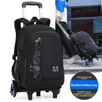Sac à dos à roulettes transfrontalier pour garçons, grande capacité, adapté aux élèves de 3e à 6e année ; six roues, capacité de montée d'escaliers
