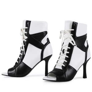 Nouvelles Couleurs Styles Sportifs Bottines à Talons Aiguilles Fins pour Femmes Chaussures à Lacets Coupe Large Patchwork Bout Ouvert - Product Image 5