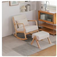 Fauteuil à bascule scandinave moderne à dossier haut avec coussin lombaire, fauteuil en bois massif pour hôtel, salon, chambre à coucher
