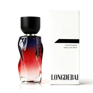 LONGDEBAI Irregular Glass Perfume <b>Bottle</b> With Wooden Cap Engraved Blue Red Gradient Design 50ml Empty <b>Bottle</b> - Product Image 5