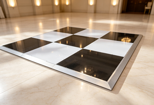 Piste de danse blanche et noire brillante avec rampe en aluminium pour la décoration de mariage et de fête - Product Image 1