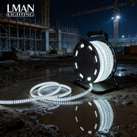 Bande lumineuse LED portable pour chantier, éclairage de chantier AC220V, rouleau de 25 m sur tambour mobile, étanche IP65, 1550 lm/m, super lumineuse
