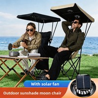 Chaise pliante à 2 ventilateurs à énergie solaire, chaise de camping, de pêche ou de plage portable avec cadre en acier et tissu Oxford pour l'extérieur