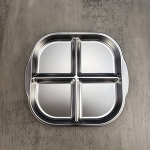 <span class=keywords><strong>Assiette</strong></span> carrée <span class=keywords><strong>pour</strong></span> enfants en acier inoxydable poli, trois compartiments, motif de dessin animé, écologique, moderne - Product Image 4