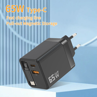 Chargeur portable DENIXI 65W QC3.0 2Type-C, chargeur de voyage pratique, adaptateur secteur USB avec câble extensible
