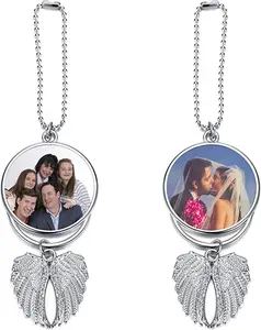 Photo Engraving Metal Charm Silver Gold Metal Car Hanging Angel Wings Decoration Ornament Gift KeyChain Pendant Picture Holder