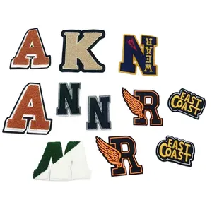 Custom Embroidered Patch Woven Design Towel Chenille Letter Iron On Embroidered Patches For Clothing