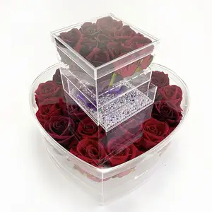 Großhandel 9 Löcher Single Conservate Roségold Acryl Blume Acryl Box Herzform mit Schublade