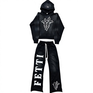 Ensemble de survêtement gothique Feti à capuche noir, coupe ample, manches longues, pantalon à cordon, sweat-shirt, tenue décontractée d'automne - Product Image 1
