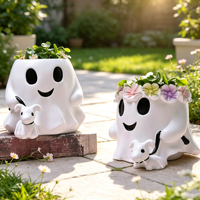 Figurine de chien fantôme mignon en résine polyester, peinte à la main, fait main, pot de fleurs, cadeau d'Halloween, décoration maison et jardin