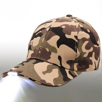 Venta caliente 100% algodón patrón de camuflaje luces LED gorra de caza