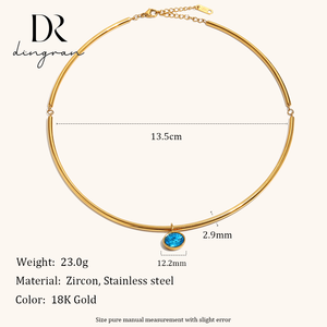 Collier ras <span class=keywords><strong>du</strong></span> cou ovale en acier inoxydable plaqué or 18 carats Dingran avec zircon, pour femme, coloris champagne, bleu, rose, vert, avec serti clos, vente en gros - Product Image 2