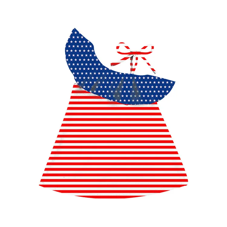 Vestido con estampado de bandera de América para niñas pequeñas, con diseño de rana y hombros descubiertos, lazo de estrellas y rayas, gran oferta