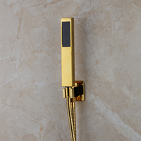 JIENI Ensemble de douche de salle de bain de luxe en laiton massif plaqué or, avec mitigeur 2 voies pour jets pluie et cascade, et douchette à main