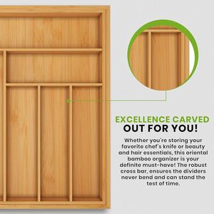 High Quality Adjustable Expandable Bamboo <b>Kitchen</b> Rack Silverware Drawer Organizer with Divider - Product Image 6
