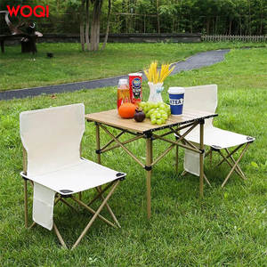 Table et chaises pliantes de pique-nique Woqi pour 2 personnes, ensemble portable de jardin en tissu Oxford blanc - Product Image 1