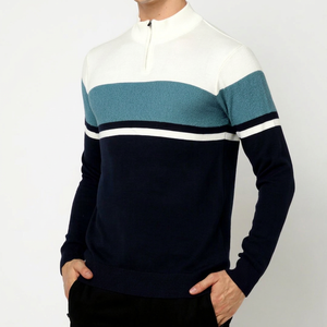 High Quality Cotton Blended Stand Collar <b>Quarter</b> Zipper Winter <b>Sweater</b> Solid Eco-Friendly Comfortable Breathable Casual Style - Product Image 1