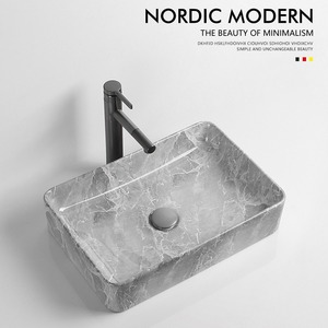 Fregadero de Cerámica con Patrón de Piedra Gris, Forma Irregular, Sin Orificios, Fácil de Limpiar, para Baño y Uso Doméstico - Product Image 4