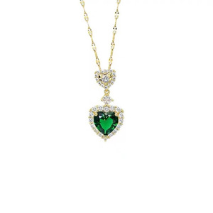 Collar de Esmeralda en Forma de Corazón con Microincrustaciones de Circonio, Cadena de Oro, Joyería de Moda para Mujer, Uso Diario - Product Image 5