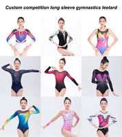 Justaucorps de gymnastique à manches longues pour filles et adultes, personnalisé, compétition, ombre mystique, avec strass
