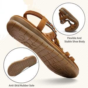 Sandalias de <span class=keywords><strong>Mujer</strong></span>, Planas para Caminar, Sandalias de Playa de Verano, con Soporte de Arco, Zapatos Casuales Elegantes, con Correa Elástica en el Tobillo, Zapatos Bohemios con Joyas - Product Image 4