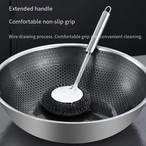 Brosse <span class=keywords><strong>de</strong></span> nettoyage multifonctionnelle en acier inoxydable, brosse <span class=keywords><strong>de</strong></span> nettoyage <span class=keywords><strong>de</strong></span> cuisine à long manche avec boule en fil d'acier pour la vaisselle - Product Image 5