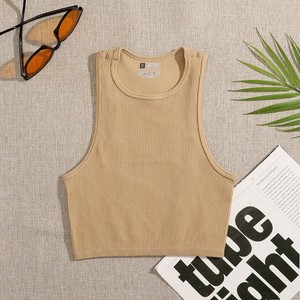 Haut court d'été pour femmes de haute qualité respirant côtelé <span class=keywords><strong>blanc</strong></span> Logo personnalisé impression broderie basique court haut tricoté pour femmes - Product Image 3