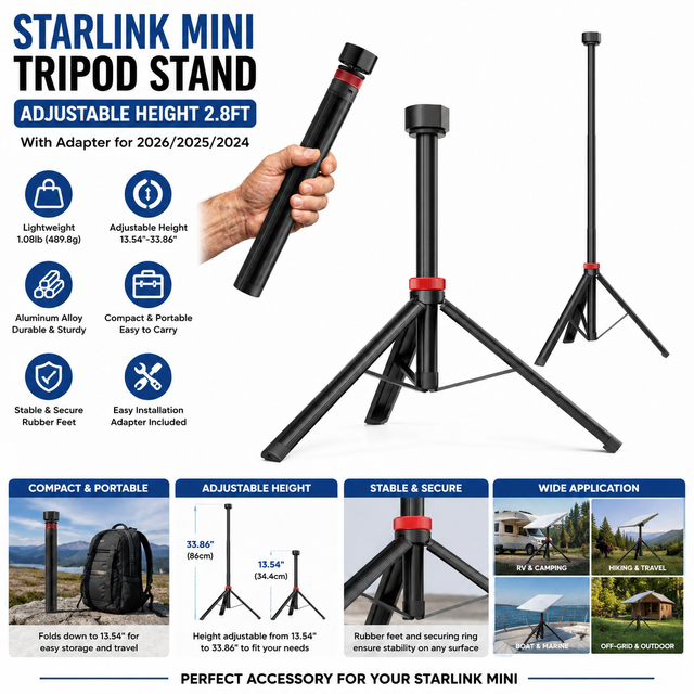Factory Direct Adjustable Aluminum Tripod Stand for Starlink Mini Portable Satellite Dish Mount with Adapter for RV Outdoor