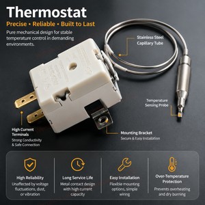 <span class=keywords><strong>Thermostat</strong></span> WHD-320H 50-320 <span class=keywords><strong>degrés</strong></span>, régulateur de température rotatif réglable pour appareils électriques, friteuses et fours - Product Image 1