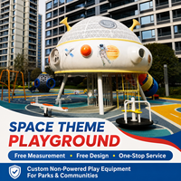 Système de terrain de jeu pour enfants sur le thème de l'espace, structure de jeu en acier inoxydable en forme de soucoupe volante avec équipements de jeu intégrés