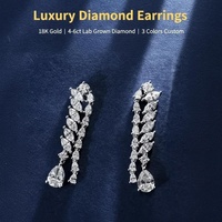 Boucles d'oreilles pendantes de luxe en or 18 carats avec diamants de laboratoire taille marquise et poire, idéales pour mariages et occasions formelles