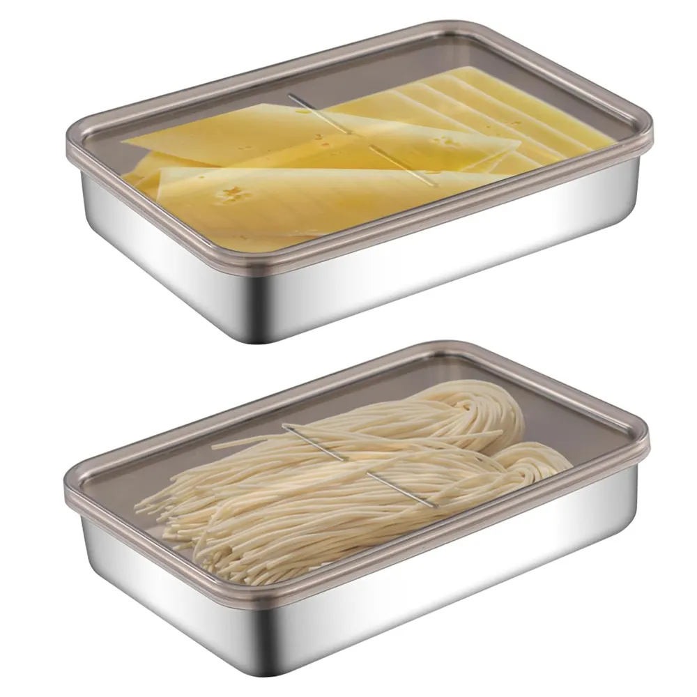 Full Sizes Dishwasher Safe Deli Meat Food Storage Container with Lid Metal Bacon Container Stainless Steel Cheese Container