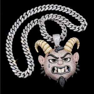 Pendentif Démon de Luxe en Argent 925 et Moissanite Sertie de Pierres pour Hommes, Style Streetwear, Rap, Hip Hop, Soirées - Product Image 2