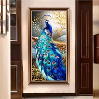 Peinture au diamant 5D DIY de haute qualité professionnelle, motif paon, style moderne classique, pour décoration murale et décoration intérieure