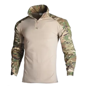 HAN WILD Men's Tactical Combat Shirt Long Sleeve Slim Fit Camouflage Zipper T-shirt