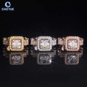 Cluster Asscher Moissanite Band <b>Iced</b> Out Solid Sterling Silver 925 Custom Hip Hop Jewelry VVS Moissanite Diamond Wedding <b>Ring</b> - Product Image 3