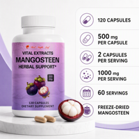 Capsules de mangoustan lyophilisées 1000 mg par portion, capsule végétarienne, complément alimentaire à base de plantes, 120 unités