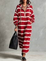 Robe longue ample à imprimé large avec demi-fermeture éclair, style sweat à capuche, collection automne/hiver 2026, pour femme, style transfrontalier Europe et Amérique