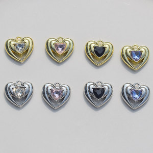 Heart Shaped Rhinestone Pendant Zinc Alloy Plated Fashion Jewelry Findings For DIY Earrings <b>Bracelets</b> Pendants Accessories Kit - Product Image 2