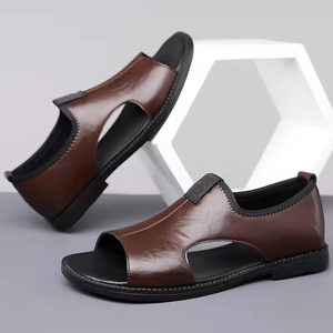 Sandalias de Otoño para Hombre, Parte Superior de Cuero Metalizado, Suela de Cuero Suave, Cierre de Cremallera, Patrón Geométrico, Color Personalizado de Alta Calidad - Product Image 2