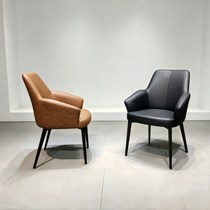 Modern Upholstered Dining Chair With Armrest Faux <b>Leather</b> Carbon Steel Leg Luxury Home Dining Room Chair - Product Image 2