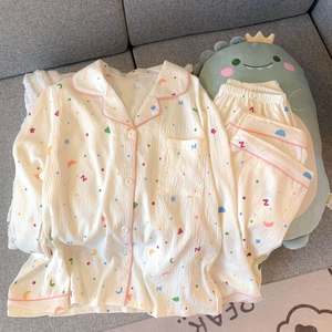 Conjunto de Pijama de Dos Piezas para Mujer de Nuevo Estilo con Solapa y Botones, Pantalones de Manga Larga, <span class=keywords><strong>Ropa</strong></span> de Casa Dulce y Holgada - Product Image 2