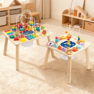 Nueva Mesa <span class=keywords><strong>de</strong></span> Actividades Multifuncional <span class=keywords><strong>de</strong></span> Madera para el Aprendizaje Temprano <span class=keywords><strong>de</strong></span> Niños con Laberinto <span class=keywords><strong>de</strong></span> Cuentas, Clasificador <span class=keywords><strong>de</strong></span> Formas, <span class=keywords><strong>Reloj</strong></span> Despertador y Juego <span class=keywords><strong>de</strong></span> Engranajes - Product Image 1
