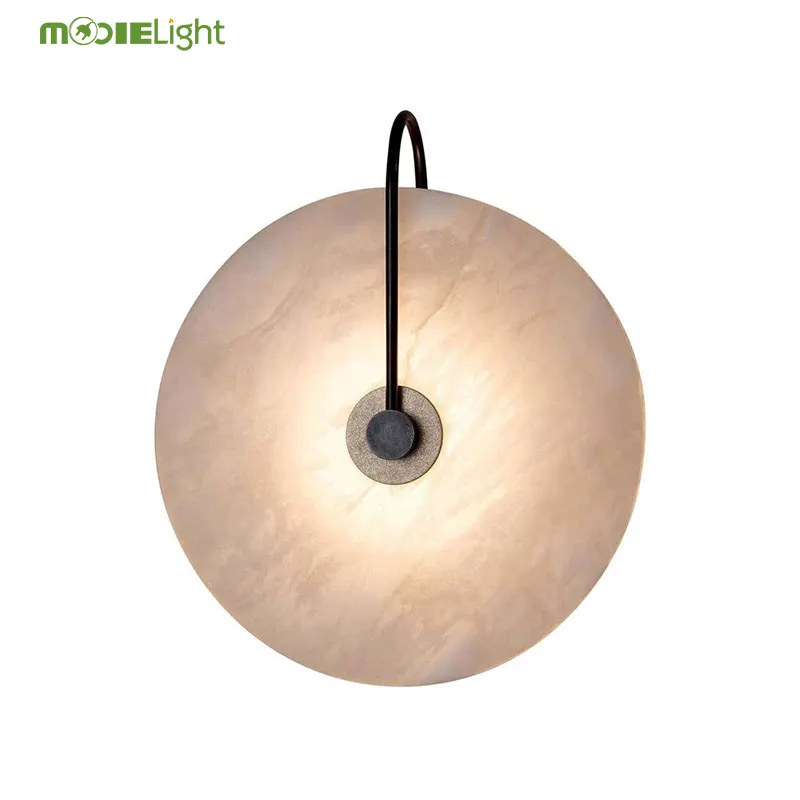 Contemporary White Alabaster Round Wall Sconce Indoor Plug-in Metal Led Alabaster Wall Lamp for Bedroom