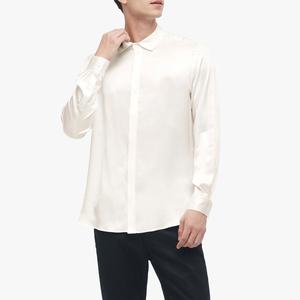 Camisa de Seda Real Suave para Hombre, Manga Larga, Cuello Clásico con Tapeta Oculta, Color Sólido, Personalizada - Product Image 6