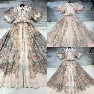 Robe longue maxi vintage bohème à manches bouffantes avec dentelle florale <span class=keywords><strong>pour</strong></span> femme – Élégante, coupe trapèze, idéale <span class=keywords><strong>pour</strong></span> invitées de mariage ou usage quotidien - Product Image 3