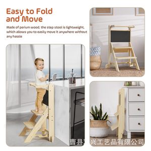 Torre de aprendizaje de madera con pizarra, taburete plegable para niños, silla infantil para uso doméstico, asiento de estudio de madera maciza - Product Image 3