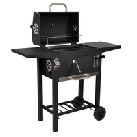 Barbecue à charbon de bois NL Premium moderne avec revêtement en poudre, chariot à roulettes, table latérale pliable, pour usage domestique et fêtes, barbecue extérieur