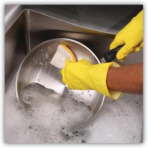 Boardwalk 63BWK LD Light Duty Scrubbing Sponge 3.6 In. X 6.1 In. Individually <b>Wrapped</b> Yellow/<b>White</b>-20/Carton - Product Image 3